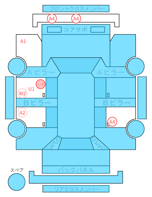 Body condition diagram (damage marks, Japanese labels)