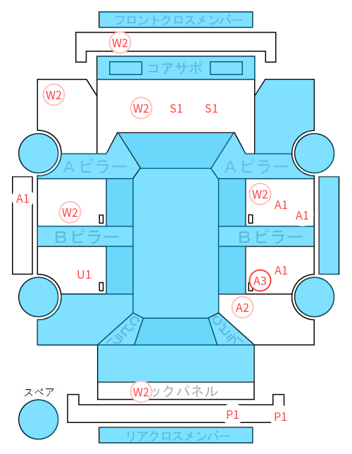 Body condition diagram (damage marks, Japanese labels)