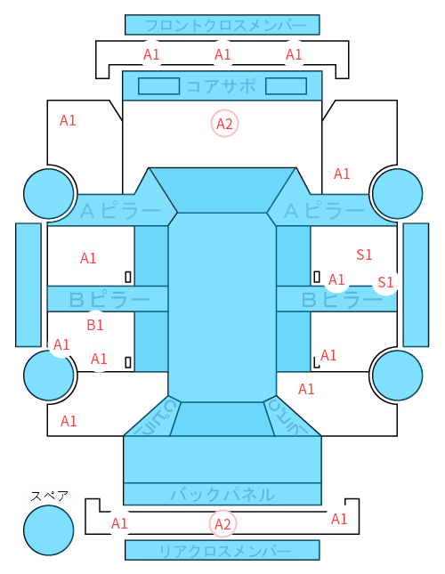Body condition diagram (damage marks, Japanese labels)