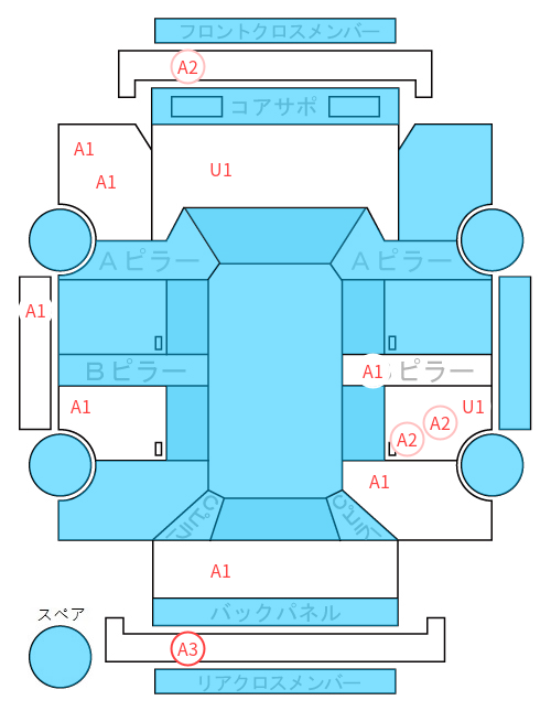 Body condition diagram (damage marks, Japanese labels)