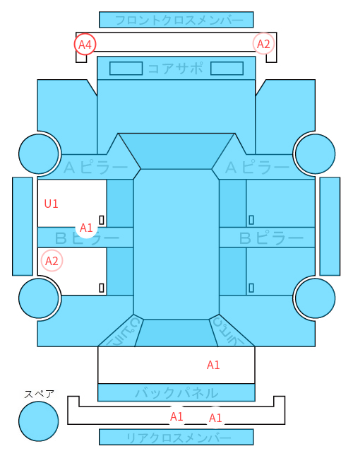 Body condition diagram (damage marks, Japanese labels)