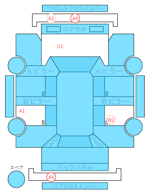 Body condition diagram (damage marks, Japanese labels)