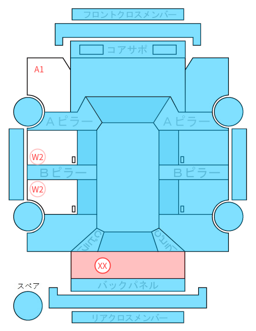 Body condition diagram (damage marks, Japanese labels)