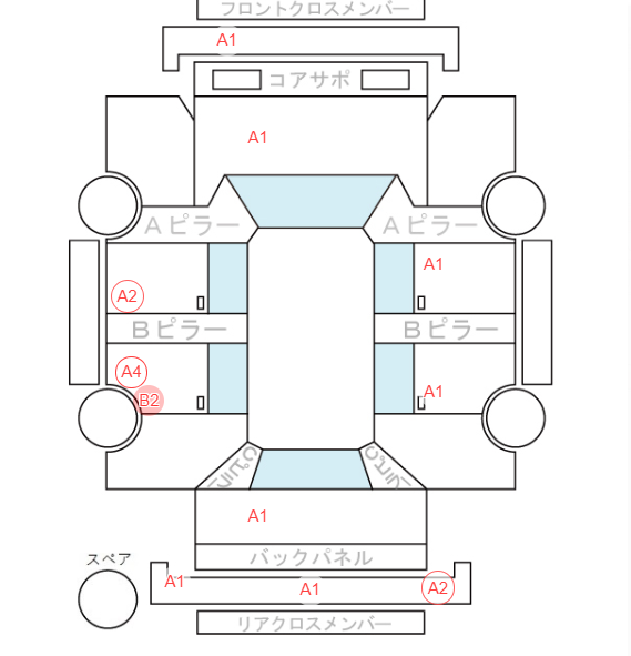 Body condition diagram (damage marks, Japanese labels)