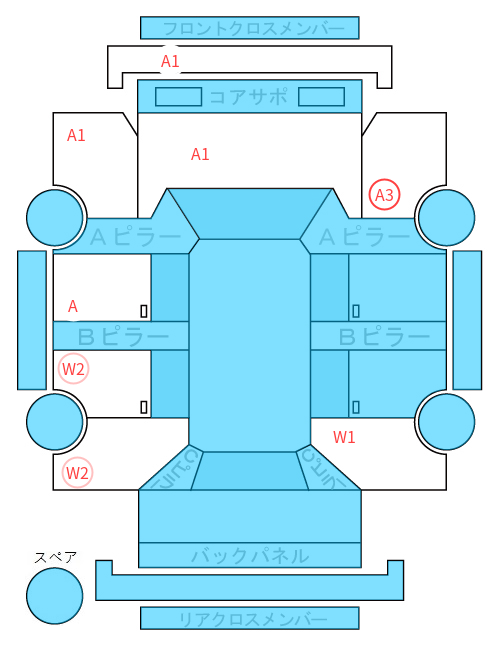 Body condition diagram (damage marks, Japanese labels)