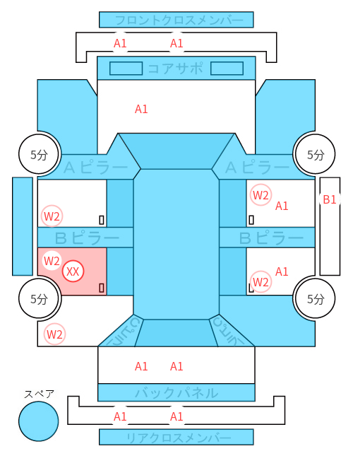 Body condition diagram (damage marks, Japanese labels)