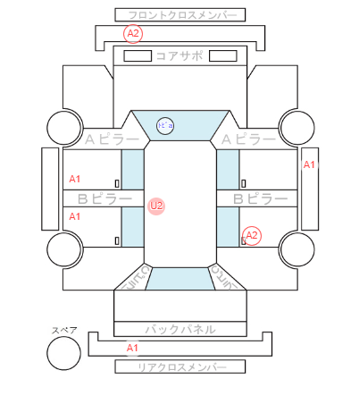 Body condition diagram (damage marks, Japanese labels)