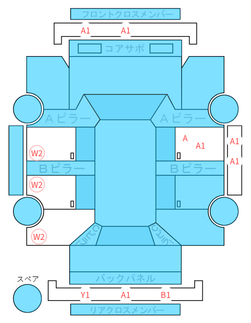 Body condition diagram (damage marks, Japanese labels)