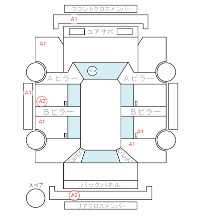 Body condition diagram (damage marks, Japanese labels)