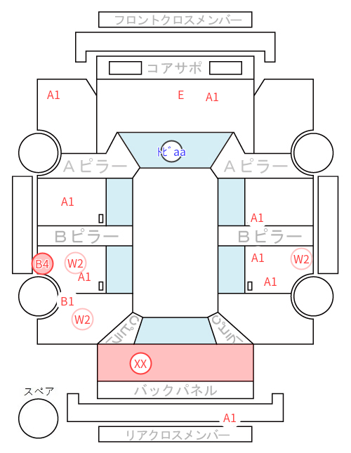 Body condition diagram (damage marks, Japanese labels)