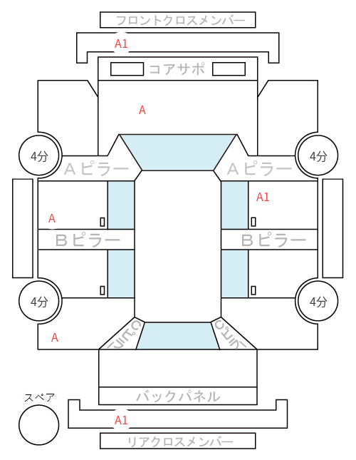 Body condition diagram (damage marks, Japanese labels)