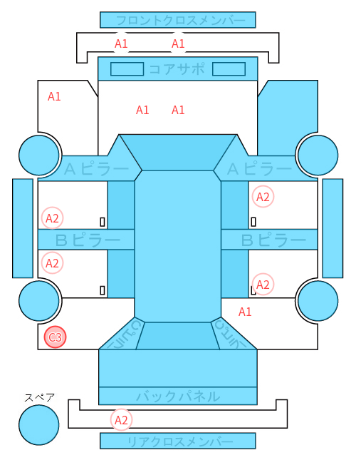 Body condition diagram (damage marks, Japanese labels)