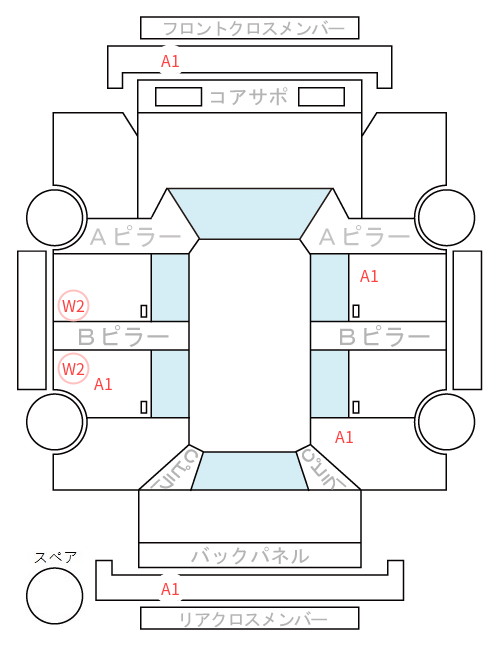 Body condition diagram (damage marks, Japanese labels)