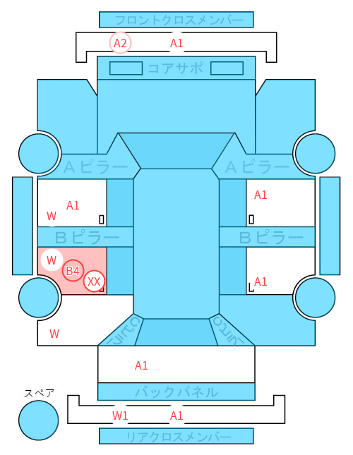 Body condition diagram (damage marks, Japanese labels)