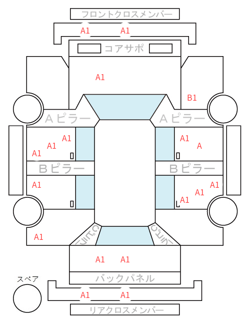 Body condition diagram (damage marks, Japanese labels)