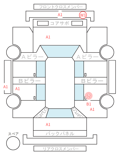 Body condition diagram (damage marks, Japanese labels)