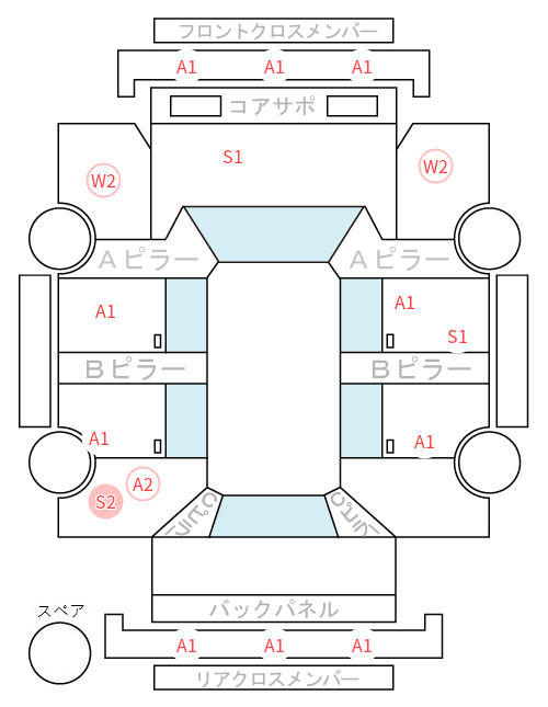 Body condition diagram (damage marks, Japanese labels)