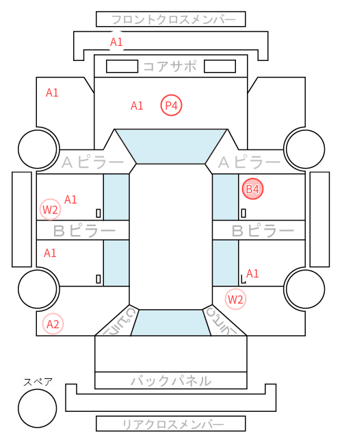 Body condition diagram (damage marks, Japanese labels)