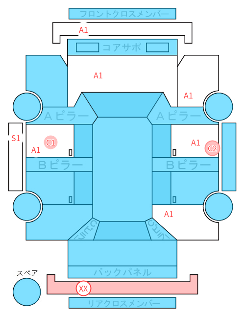 Body condition diagram (damage marks, Japanese labels)