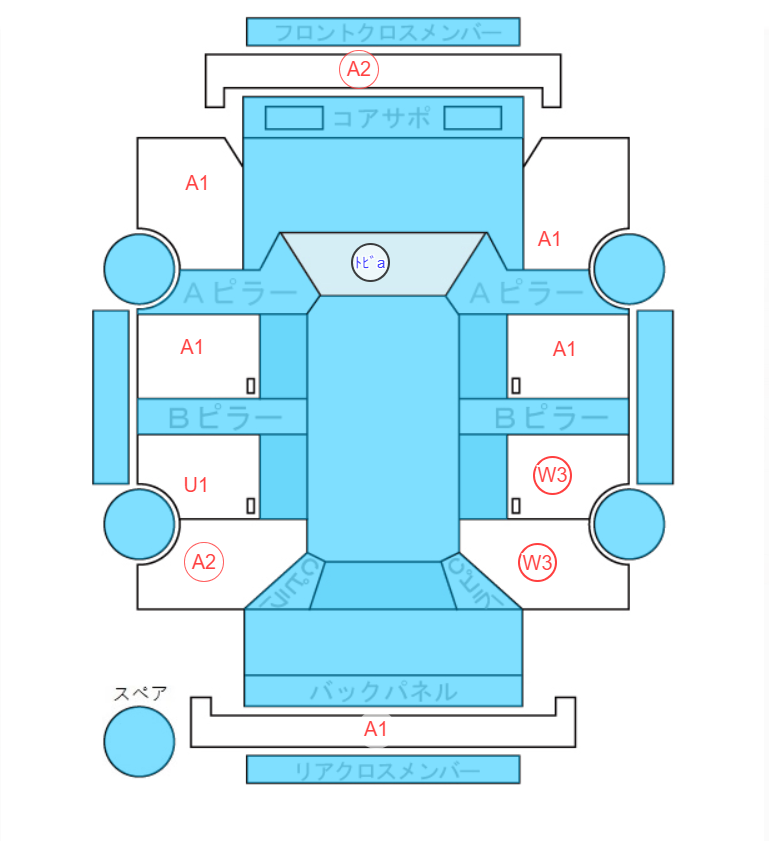 Body condition diagram (damage marks, Japanese labels)