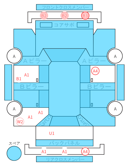 Body condition diagram (damage marks, Japanese labels)