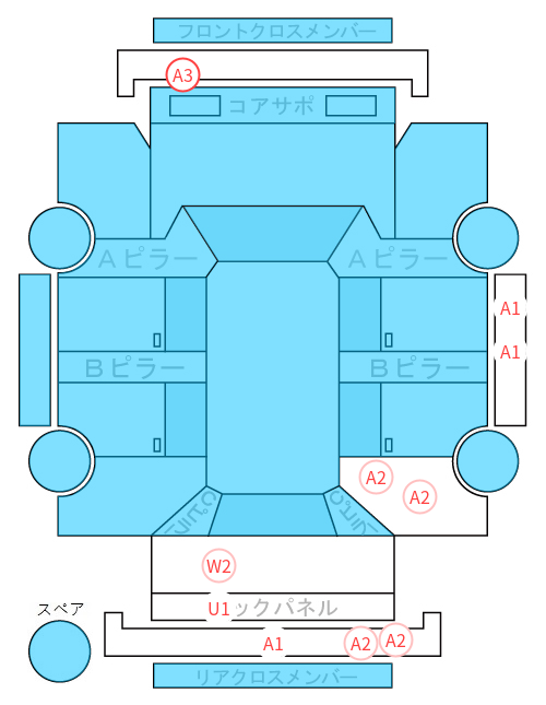 Body condition diagram (damage marks, Japanese labels)