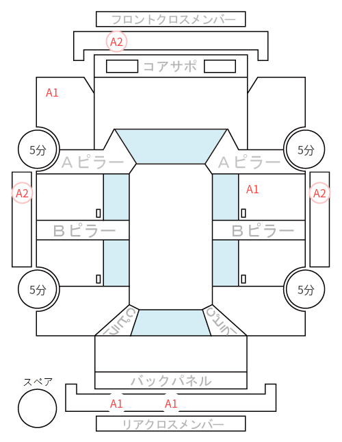 Body condition diagram (damage marks, Japanese labels)