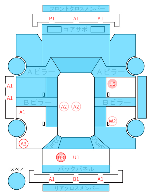 Body condition diagram (damage marks, Japanese labels)