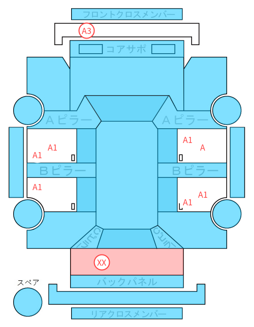 Body condition diagram (damage marks, Japanese labels)