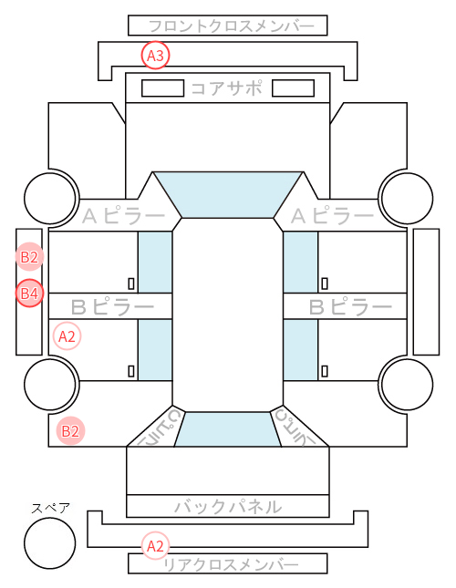 Body condition diagram (damage marks, Japanese labels)