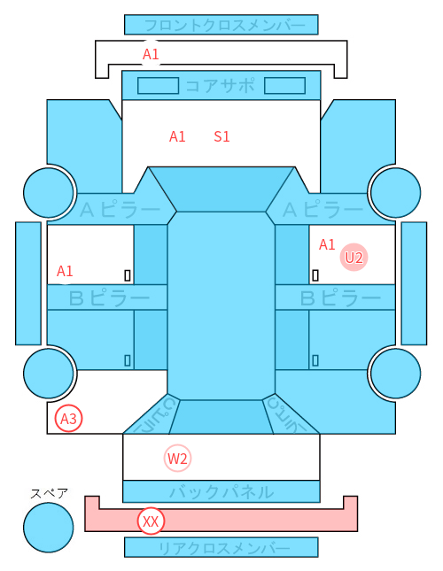 Body condition diagram (damage marks, Japanese labels)