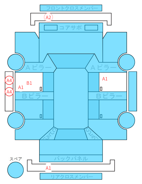 Body condition diagram (damage marks, Japanese labels)