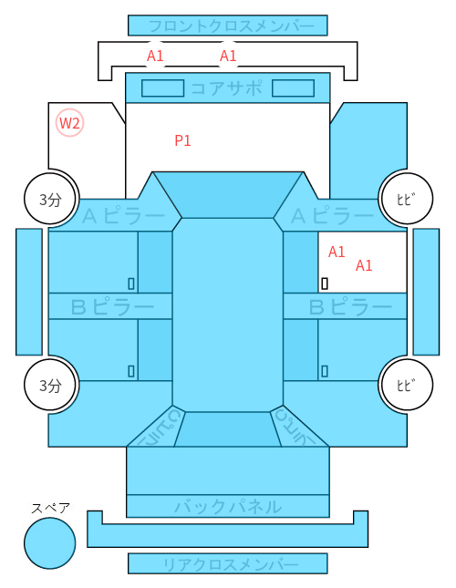 Body condition diagram (damage marks, Japanese labels)