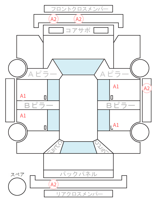 Body condition diagram (damage marks, Japanese labels)