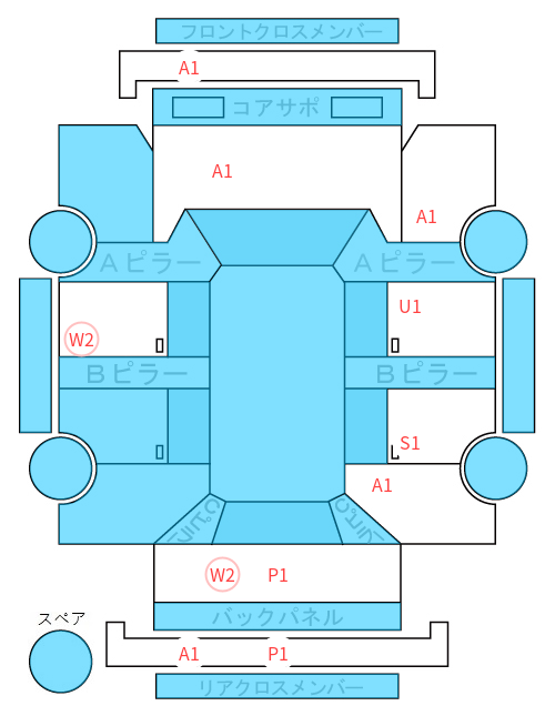 Body condition diagram (damage marks, Japanese labels)