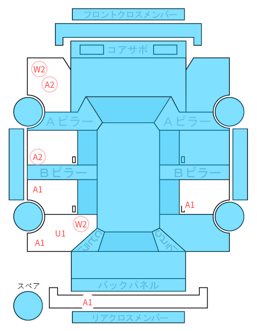 Body condition diagram (damage marks, Japanese labels)