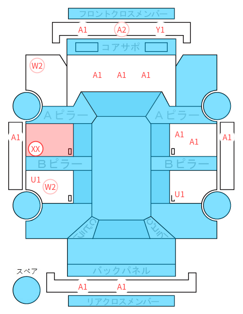 Body condition diagram (damage marks, Japanese labels)