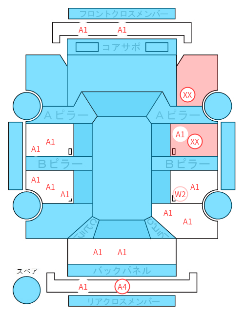 Body condition diagram (damage marks, Japanese labels)