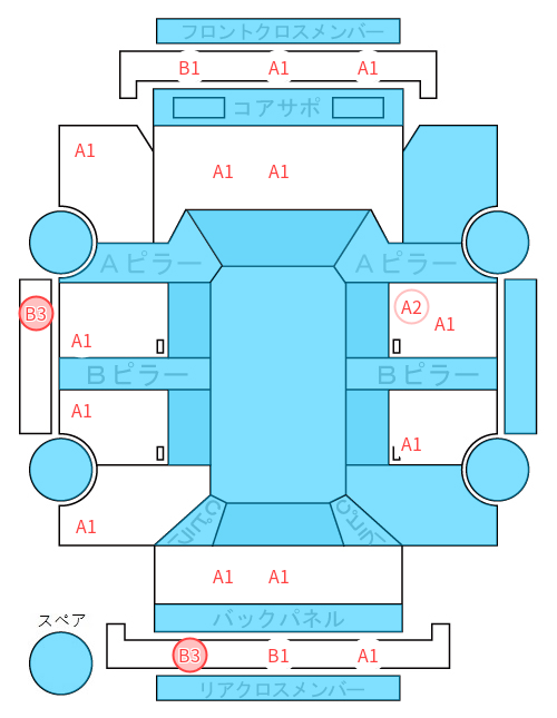 Body condition diagram (damage marks, Japanese labels)