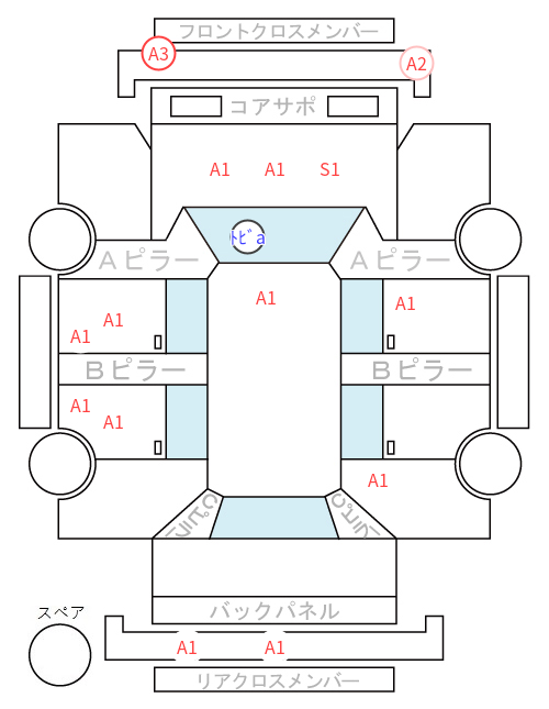 Body condition diagram (damage marks, Japanese labels)