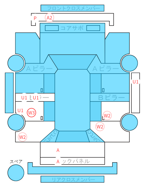 Body condition diagram (damage marks, Japanese labels)