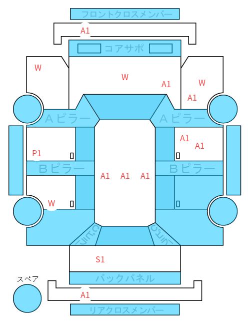 Body condition diagram (damage marks, Japanese labels)