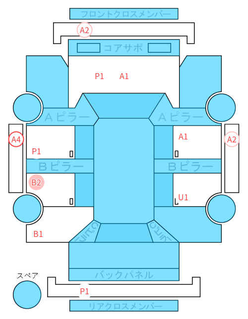 Body condition diagram (damage marks, Japanese labels)