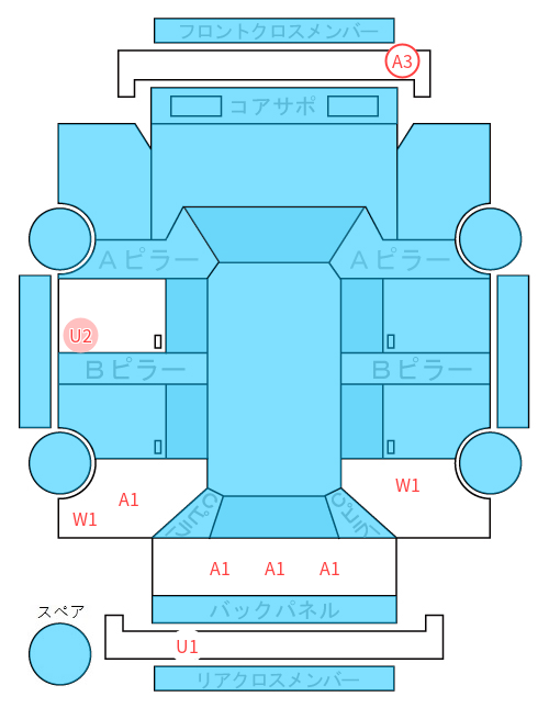 Body condition diagram (damage marks, Japanese labels)
