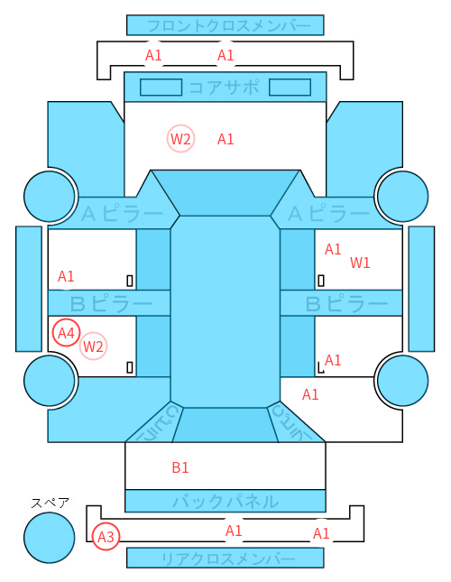 Body condition diagram (damage marks, Japanese labels)