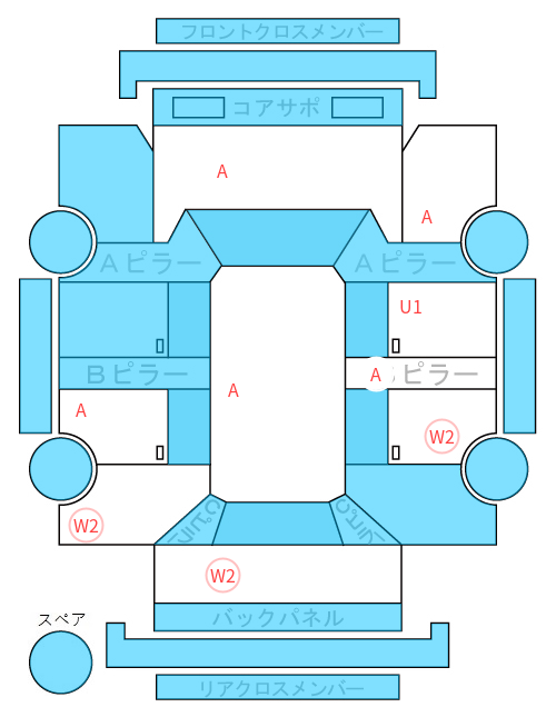 Body condition diagram (damage marks, Japanese labels)