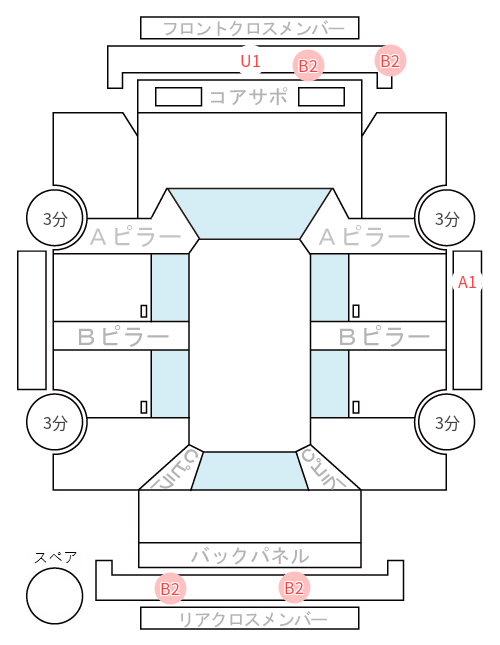 Body condition diagram (damage marks, Japanese labels)