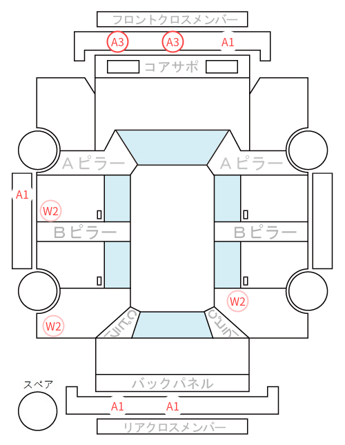 Body condition diagram (damage marks, Japanese labels)