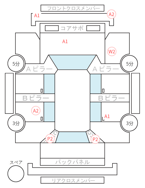Body condition diagram (damage marks, Japanese labels)