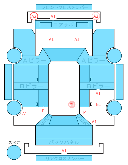 Body condition diagram (damage marks, Japanese labels)
